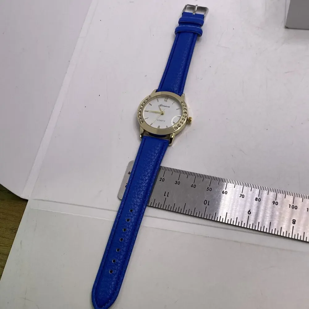 Geneva Gold Tone Blue Watch Works New Battery